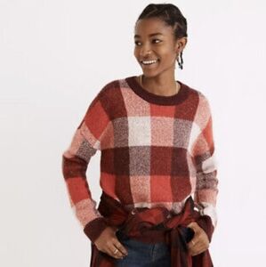 Madewell Fenwell red large check part alpaca sweater size L